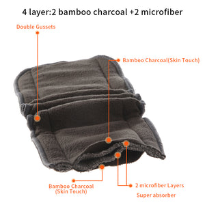 3 Pack Reusable Waterproof Bamboo Charcoal One Size Pocket Cloth Diaper Insert Set